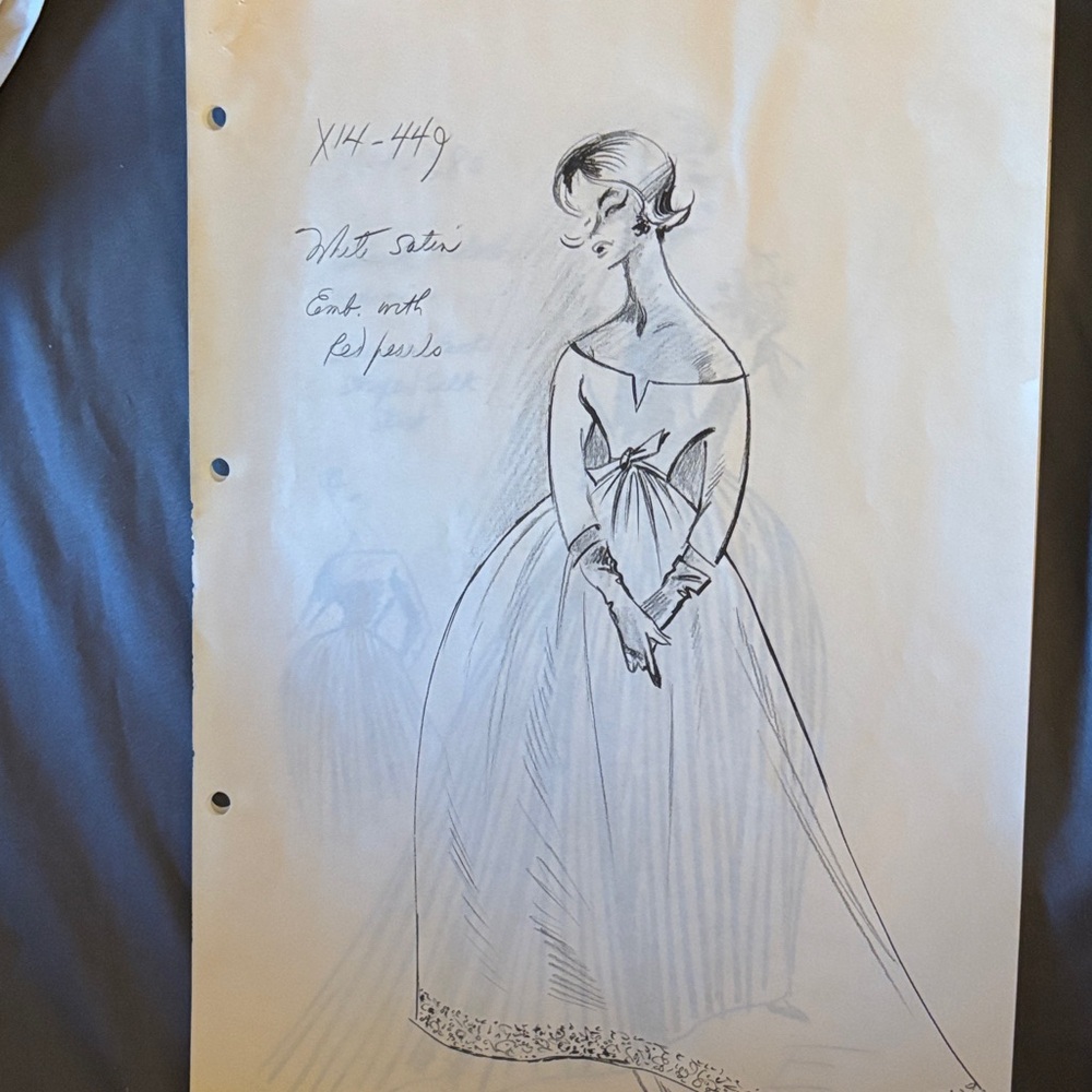 Vintage Fashion Sketch - Black & White Dior Ballgown